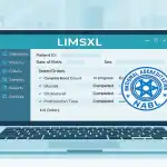 Lab information system with NABL compliant stamp on laptop screen